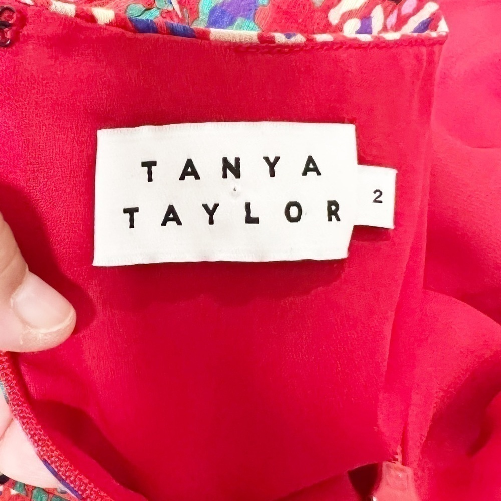 Tanya Taylor Womens Red Leopard Floral Print Pansy Silk Mini Ruffle Dress Sz 2 - Picture 8 of 10